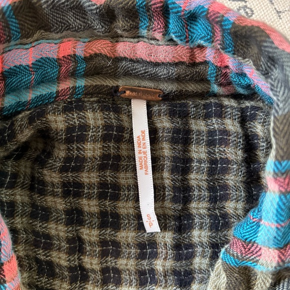 Free People One Of The Guys Green Plaid Cotton Button Down Shirt Oversized Boho - Picture 8 of 10